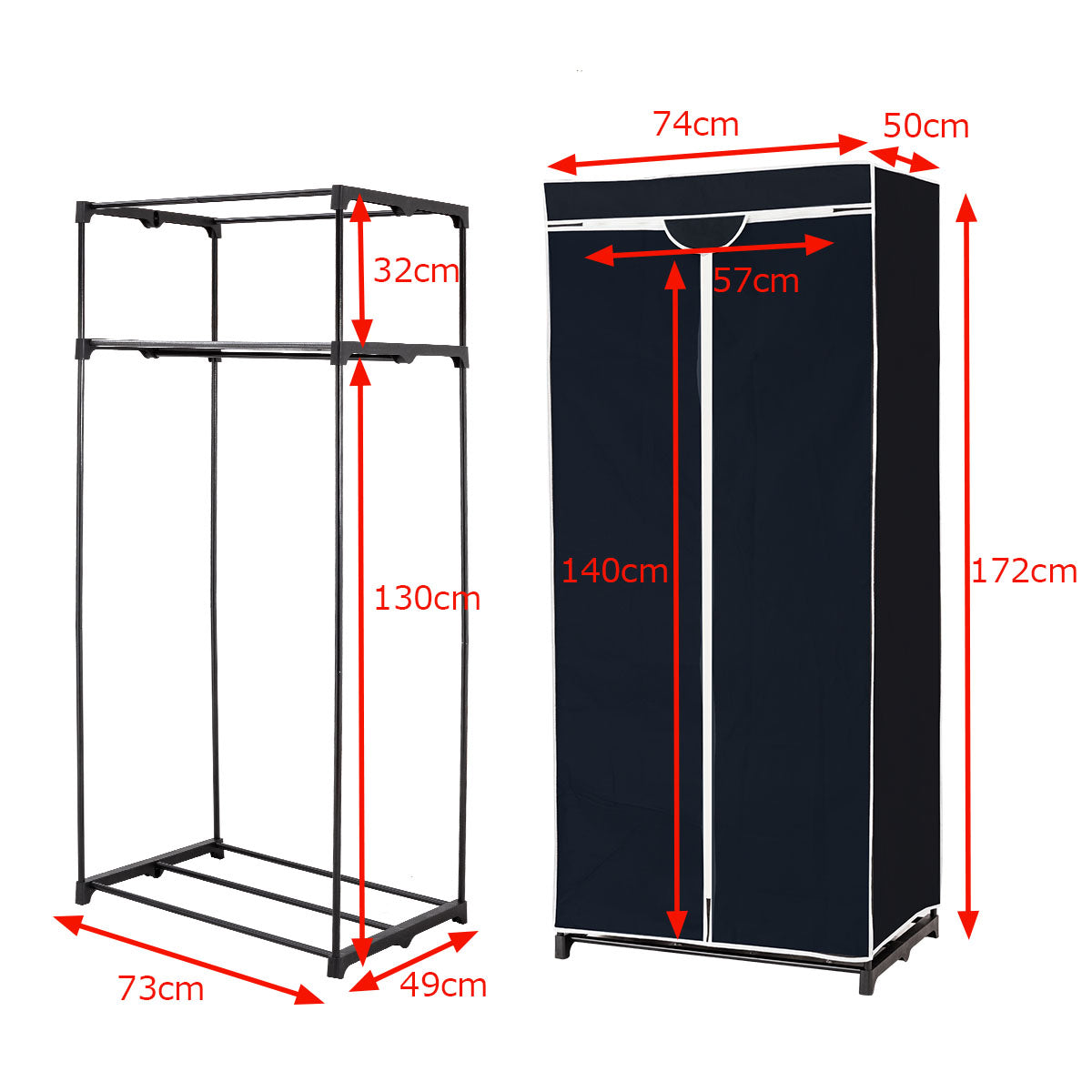 LIVSK Draagbare Kledingkast Organisator - Compact en Draagbaar - 2 Opslagplanken - Waterdichte Hoes - 74 x 50 x 172 cm - Zwart