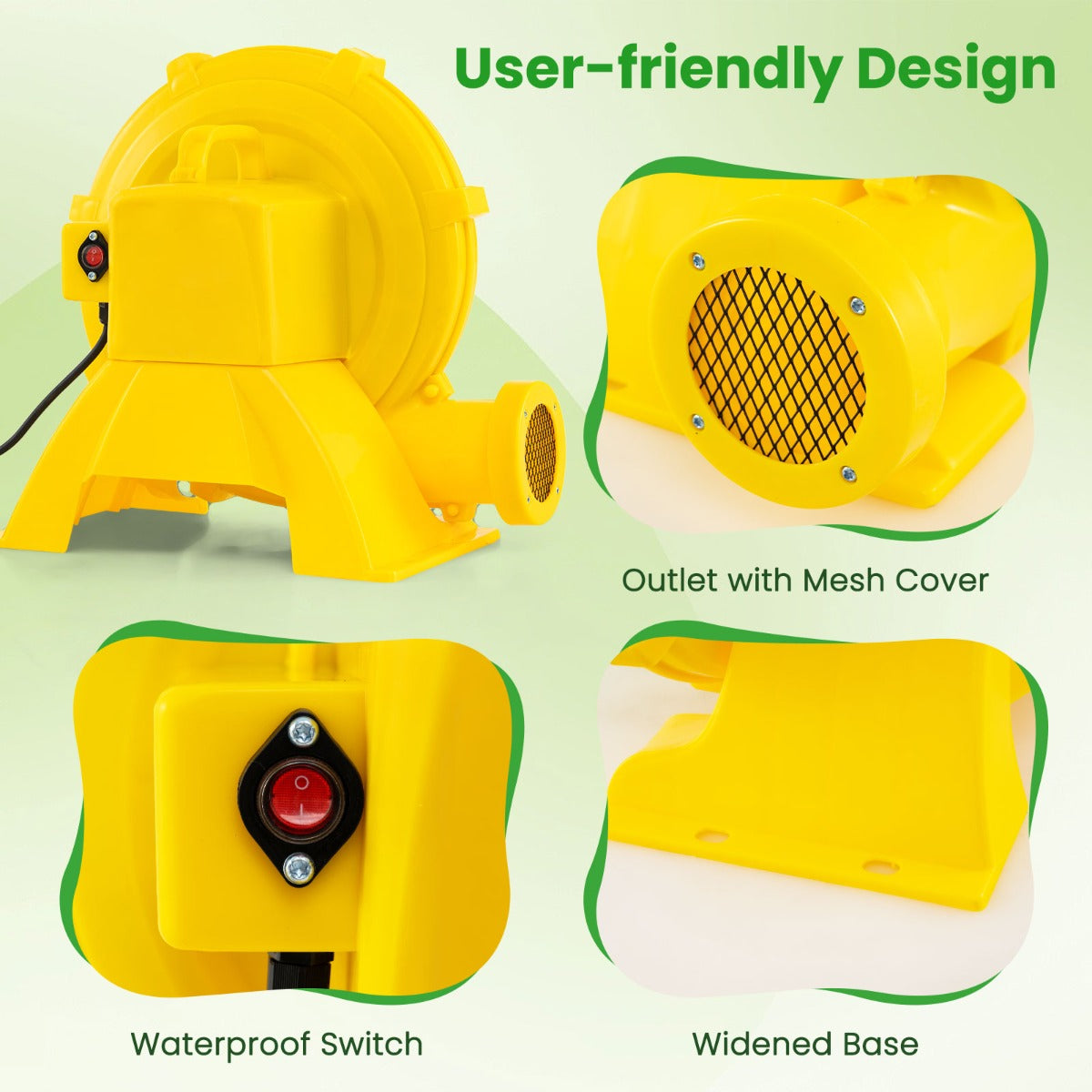 LIVSK Elektrische Luchtblazer 850W - Krachtige Luchtstroom - Slagvaste Behuizing - Waterdichte Schakelaar - 43 x 26 x 40 cm - Geel