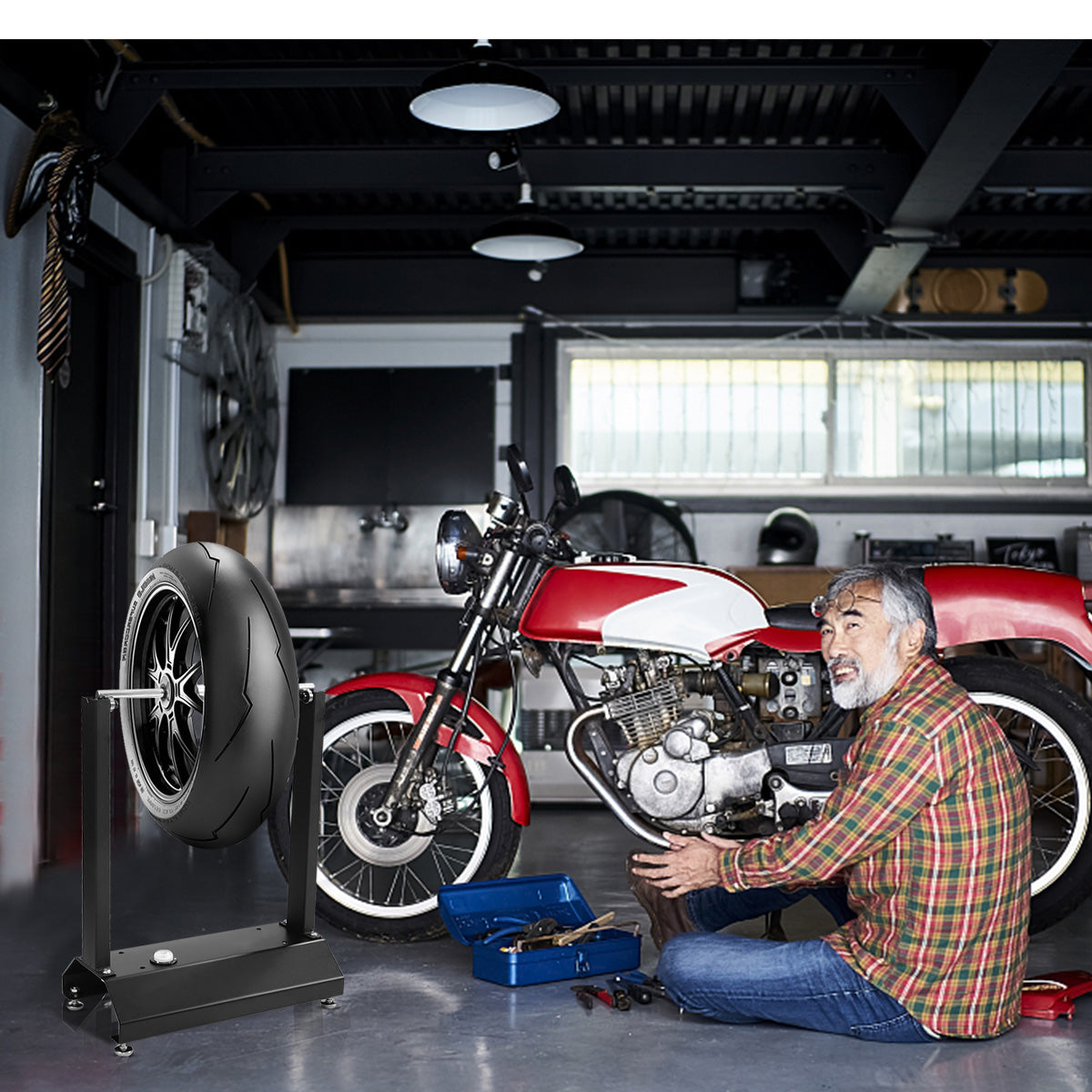 LIVSK Draagbare Wielbalancer - Verstelbare Kegels - Stalen en Aluminium Constructie - Voor Wielen tot 80 cm - 40,5 x 22 x 51 cm -