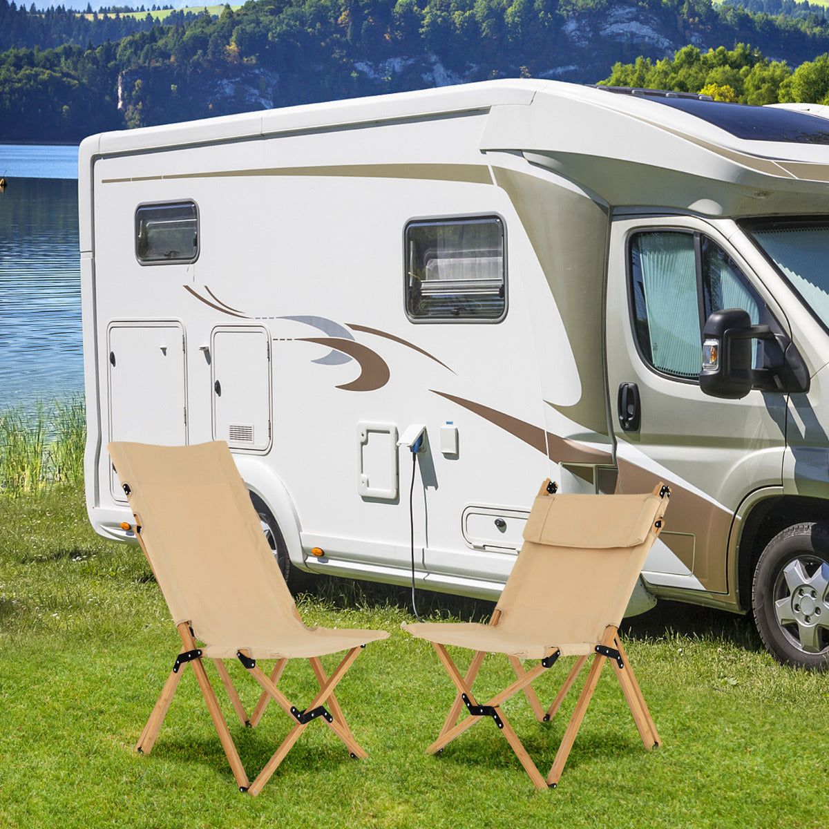 LIVSK Opvouwbare Campingstoel - Verstelbare Rugleuning - Ademend - Inclusief Draagtas - Tot 150 kg - Natuurlijk