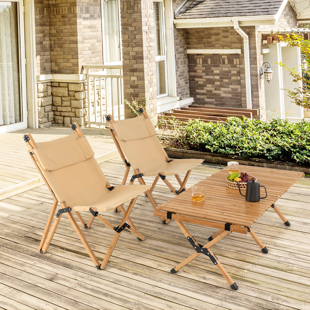 LIVSK Opvouwbare Campingstoel - Verstelbare Rugleuning - Ademend - Inclusief Draagtas - Tot 150 kg - Natuurlijk