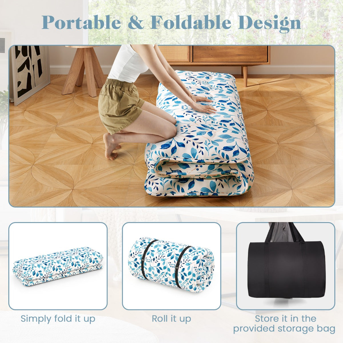 LIVSK Multifunctionele Matras - Hoogdicht Polyester Vulling - Afneembare Hoes - Draagtas - Voor Vloer, Camping of Kinderen -