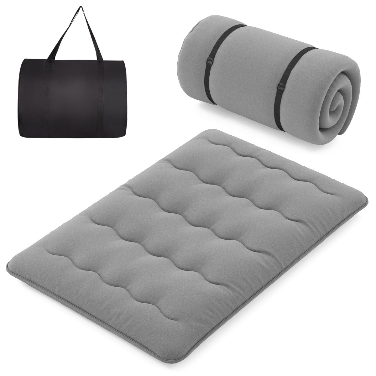 LIVSK Opvouwbare Futonmatras - Afneembare Wasbare Hoes - Draagtas - Polyester Vulling - Voor Slaap en Speel - Grijs 200 x 90 x 10