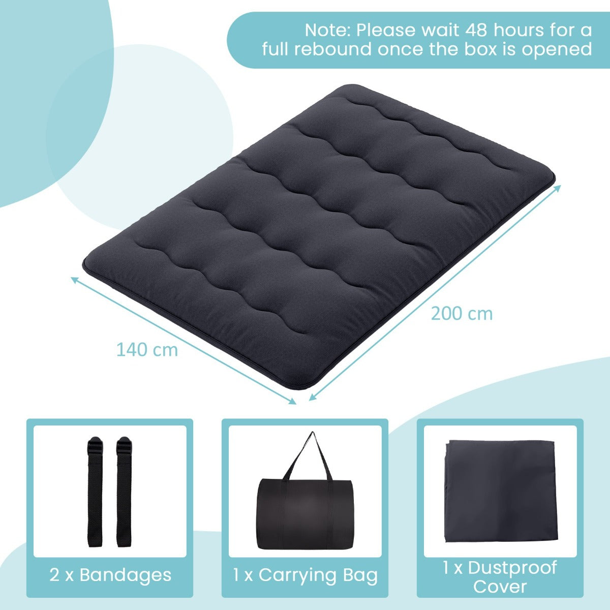 LIVSK Multifunctionele Futonmatras - Hoogwaardig Polyester - Machinewasbare Hoes - Draagtas - 200 x 90 x 10 cm - Zwart