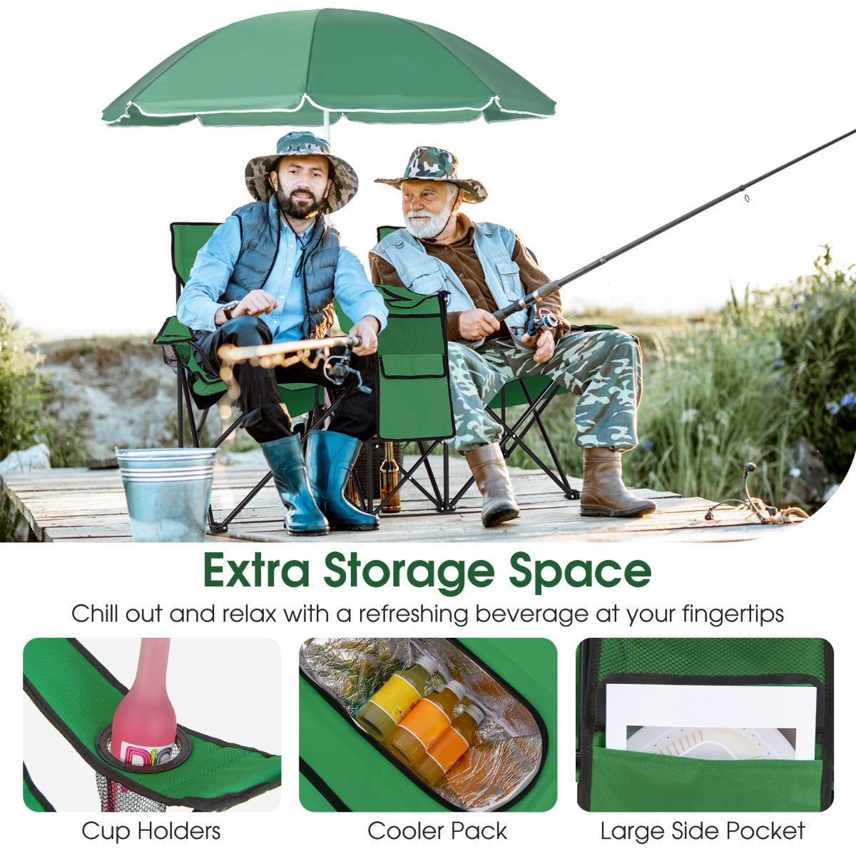 Livsk costway draagbare opvouwbare picknick liefde stoel stalen frame pvc oxford stof met paraplu mini tafel drank houder 3