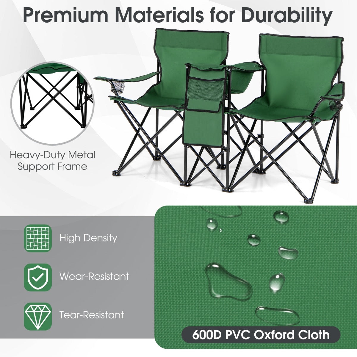 Livsk costway draagbare opvouwbare picknick liefde stoel stalen frame pvc oxford stof met paraplu mini tafel drank houder 6