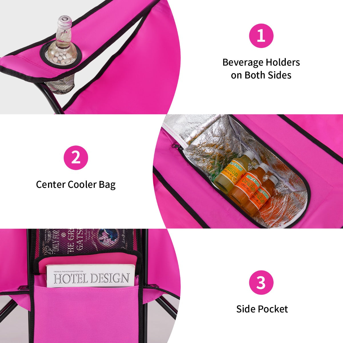 Livsk costway draagbare opvouwbare picknick liefde stoel stalen frame pvc oxford stof met paraplu mini tafel drank houder draagtas roze 4