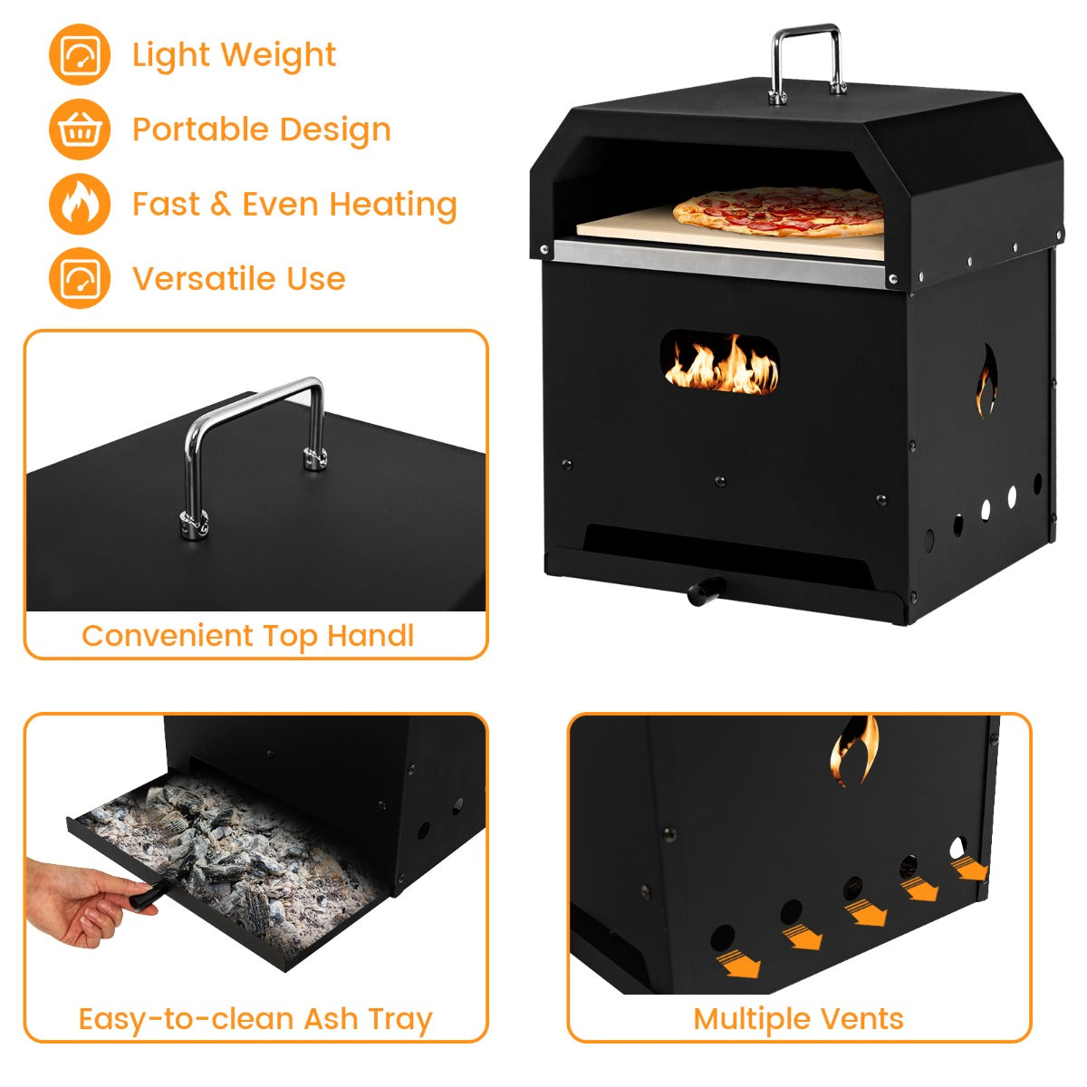 LIVSK Draagbare Pizzaoven - Snelle Voorverwarming in 5 Min - Multifunctioneel - 3-laagse Constructie - Zwart