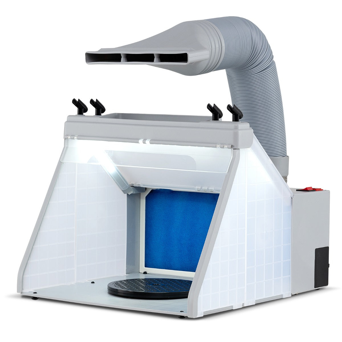 LIVSK Draagbare Airbrush-afzuiginstallatie - 3 LED-lampen - 360° Draaiplateau - Dubbel Polyestervezelfilter - Grijs
