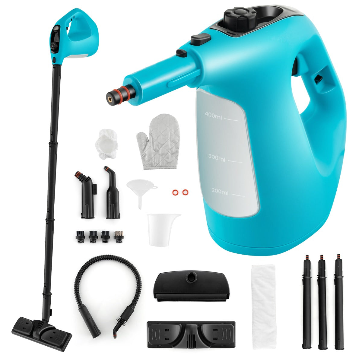 LIVSK Draagbare Stoomreiniger 1400W - 14 Accessoires - Kinderslot - Continue Stoom - 400 ml Watertank - Blauw