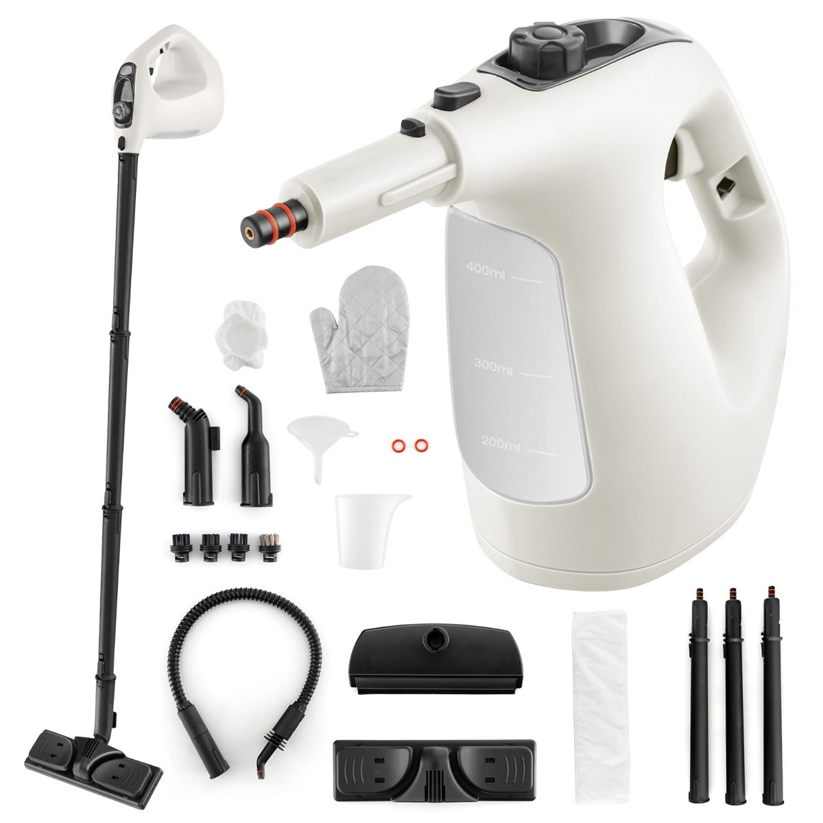 LIVSK Draagbare Stoomreiniger - 14 Accessoires - 1400 W - 400 ml Watertank - 5 m Snoer - Tot 125 ℃ - Grijs