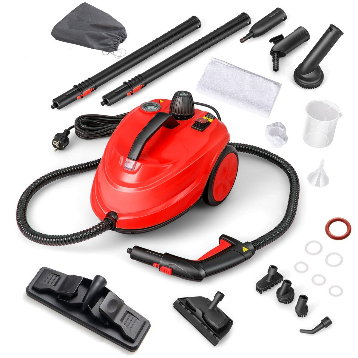 LIVSK Stoomreiniger - 2000W Vermogen - 1,8L Watertank - 15-delige Accessoires - Veiligheidsvergrendeling - Rood