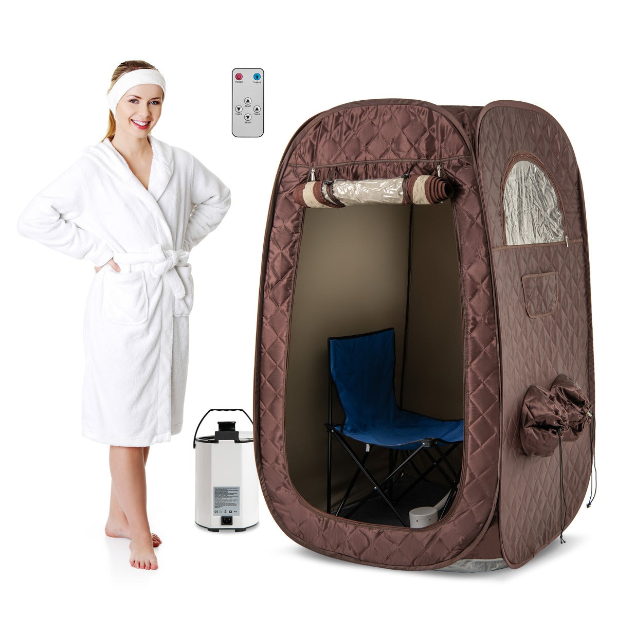 LIVSK Draagbare Stoomsauna - Stoomgenerator 1000 W - Multifunctionele Beenopeningen - 89 x 89 x 149 cm - Zwart/Koffie/Grijs
