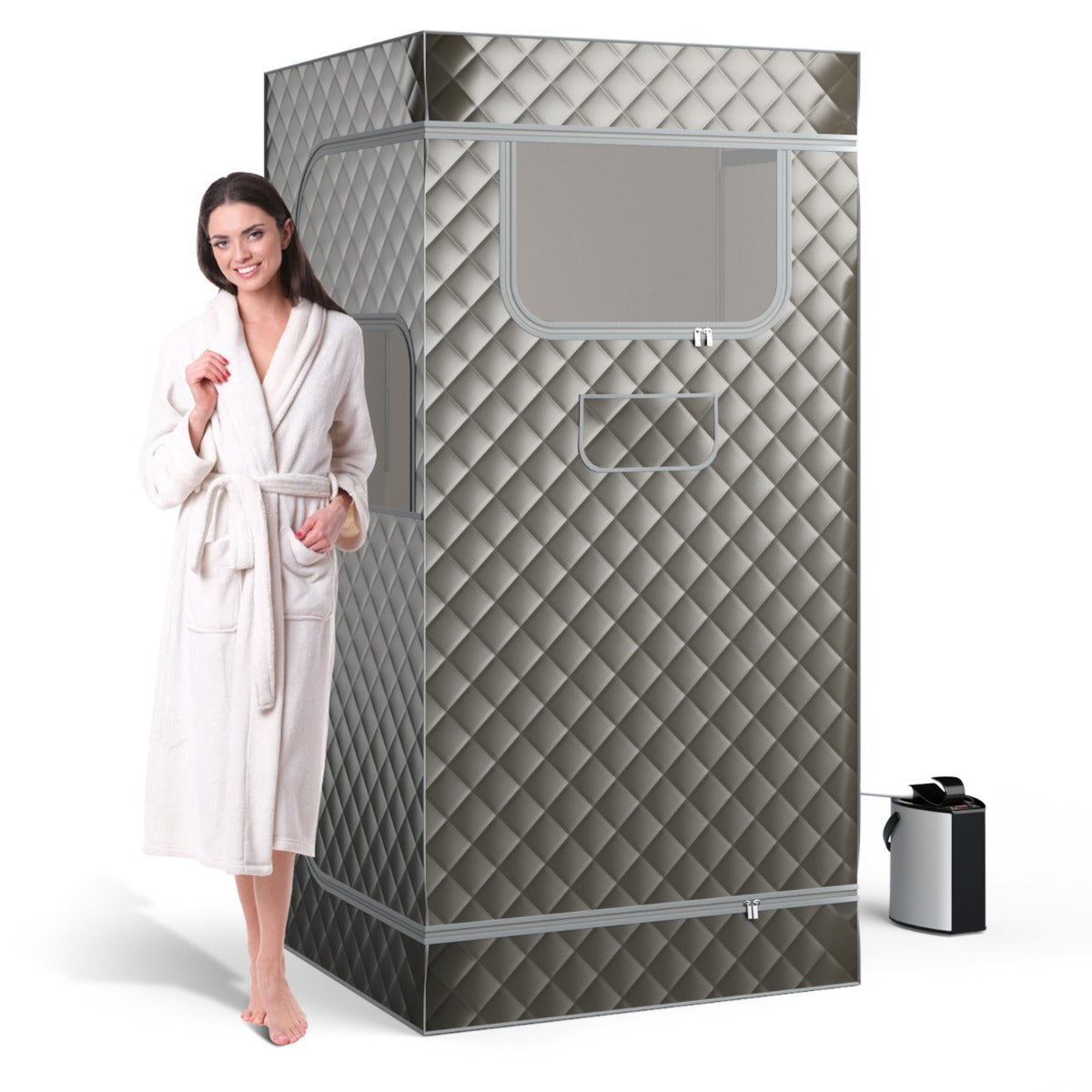 LIVSK Draagbare Sauna-Tent - 3L Stoomgenerator - Afstandsbediening - 9 Temperatuurinstellingen - Veiligheidsfuncties - Grijs