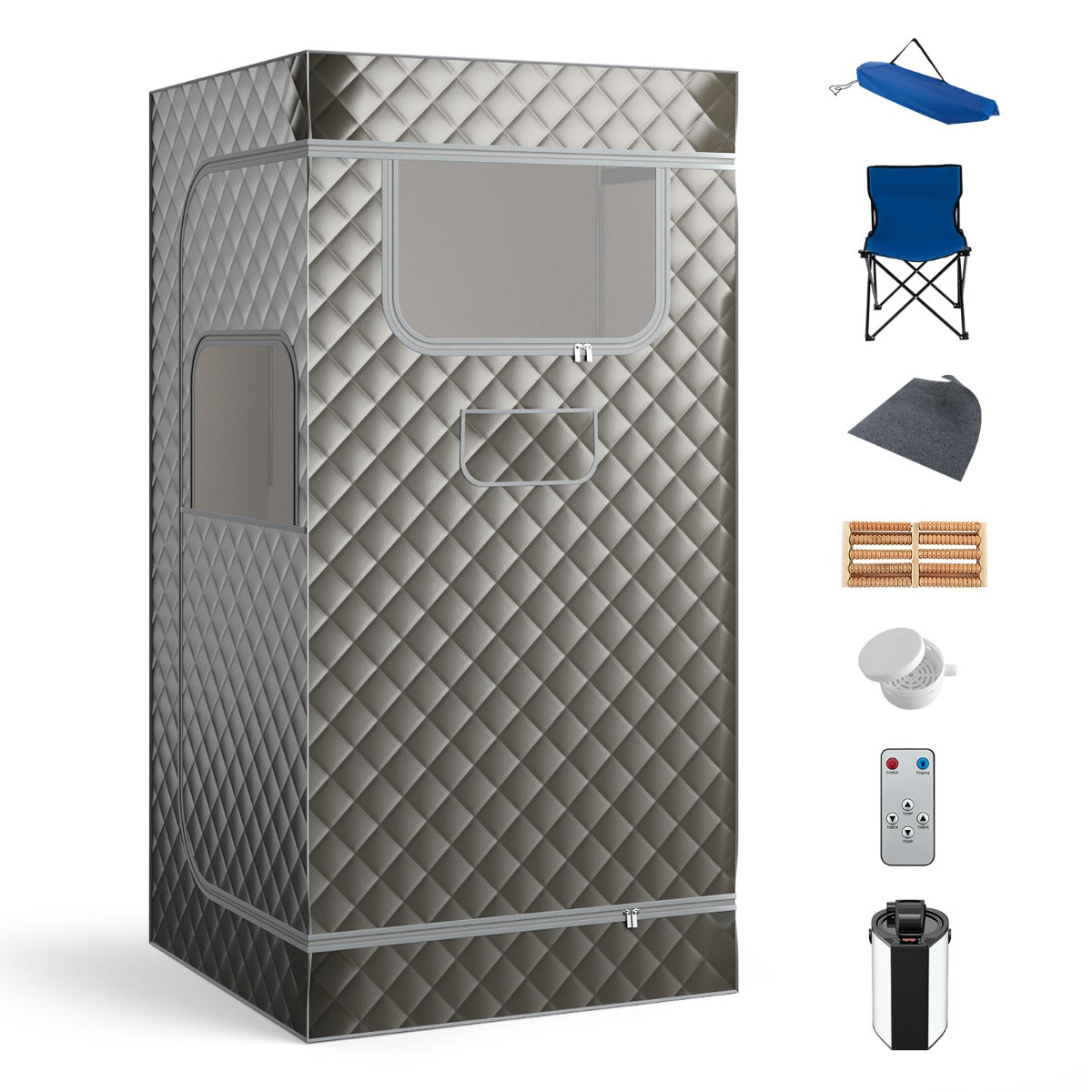 LIVSK Draagbare Sauna-Tent - 3L Stoomgenerator - Afstandsbediening - 9 Temperatuurinstellingen - Veiligheidsfuncties - Grijs