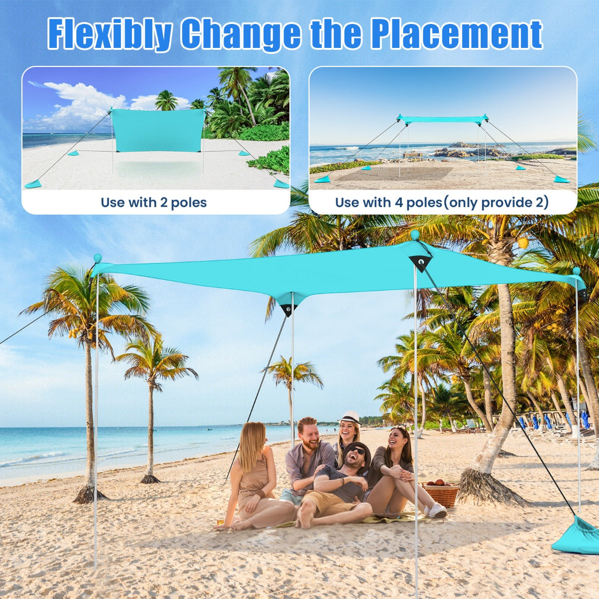 LIVSK Draagbare Strandluifel 300 x 300 x 200 cm - UPF 50+ Zonbescherming - Windbestendig - Inclusief Grondpennen en Draagtas -