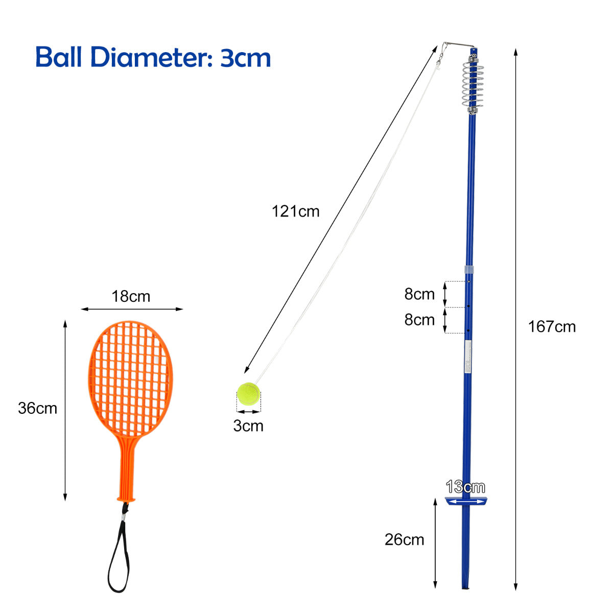 Livsk costway draagbare tetherball set 3 niveaus in hoogte verstelbare set met bal twistball set 2