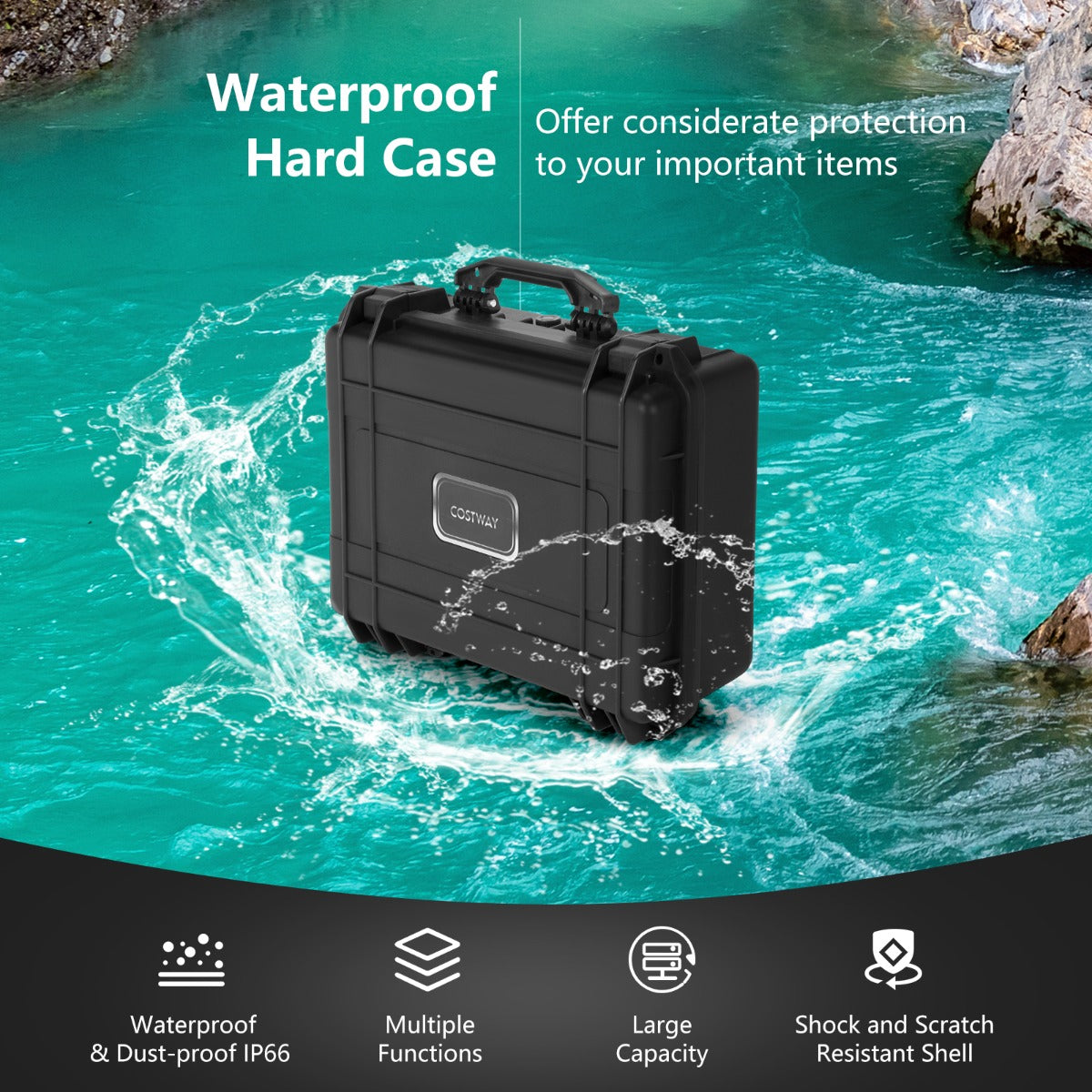 LIVSK Waterdichte Harde Koffer - IP66 Waterdicht - Schokbestendig PP - Aanpasbaar Schuim - Voor Elektronica - 34 x 31 x 16 cm -