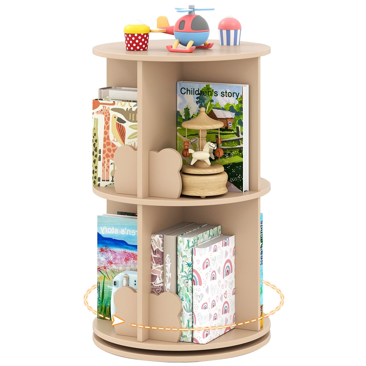 LIVSK Draaibare Kinderboekenplank - 2 Niveaus met Konijnenverdelers - Ruimtebesparend en Kindvriendelijk - 40 x 40 x 65 cm -