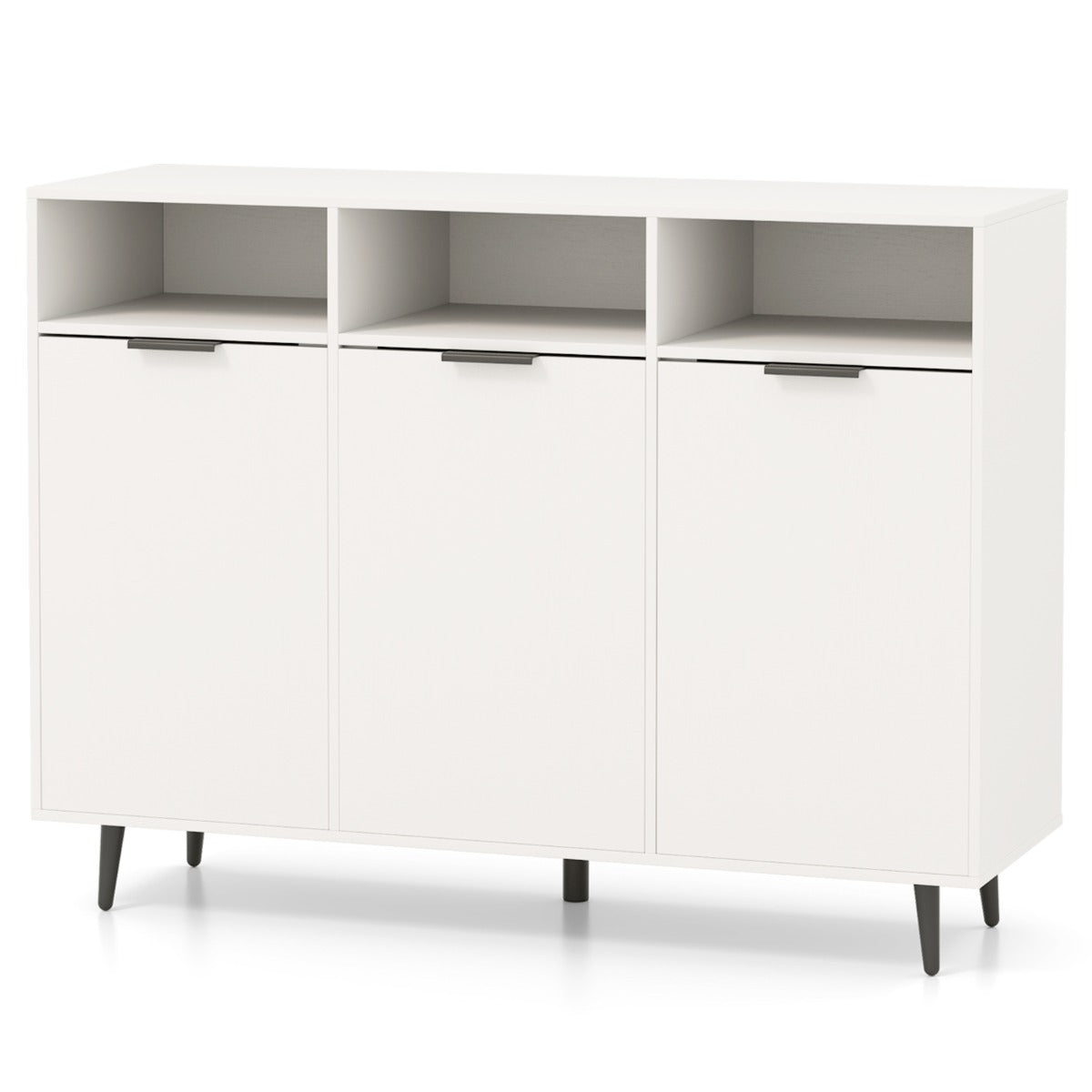 LIVSK Buffetkast - 5 Planken - 3 Open Vakken - 3 Deurkasten - Kantelbeveiliging - Softclose - 120 x 40 x 90 cm - Wit