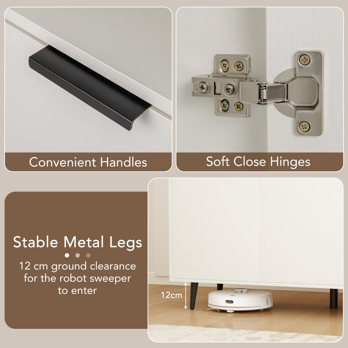 LIVSK Buffetkast - 5 Planken - 3 Open Vakken - 3 Deurkasten - Kantelbeveiliging - Softclose - 120 x 40 x 90 cm - Wit