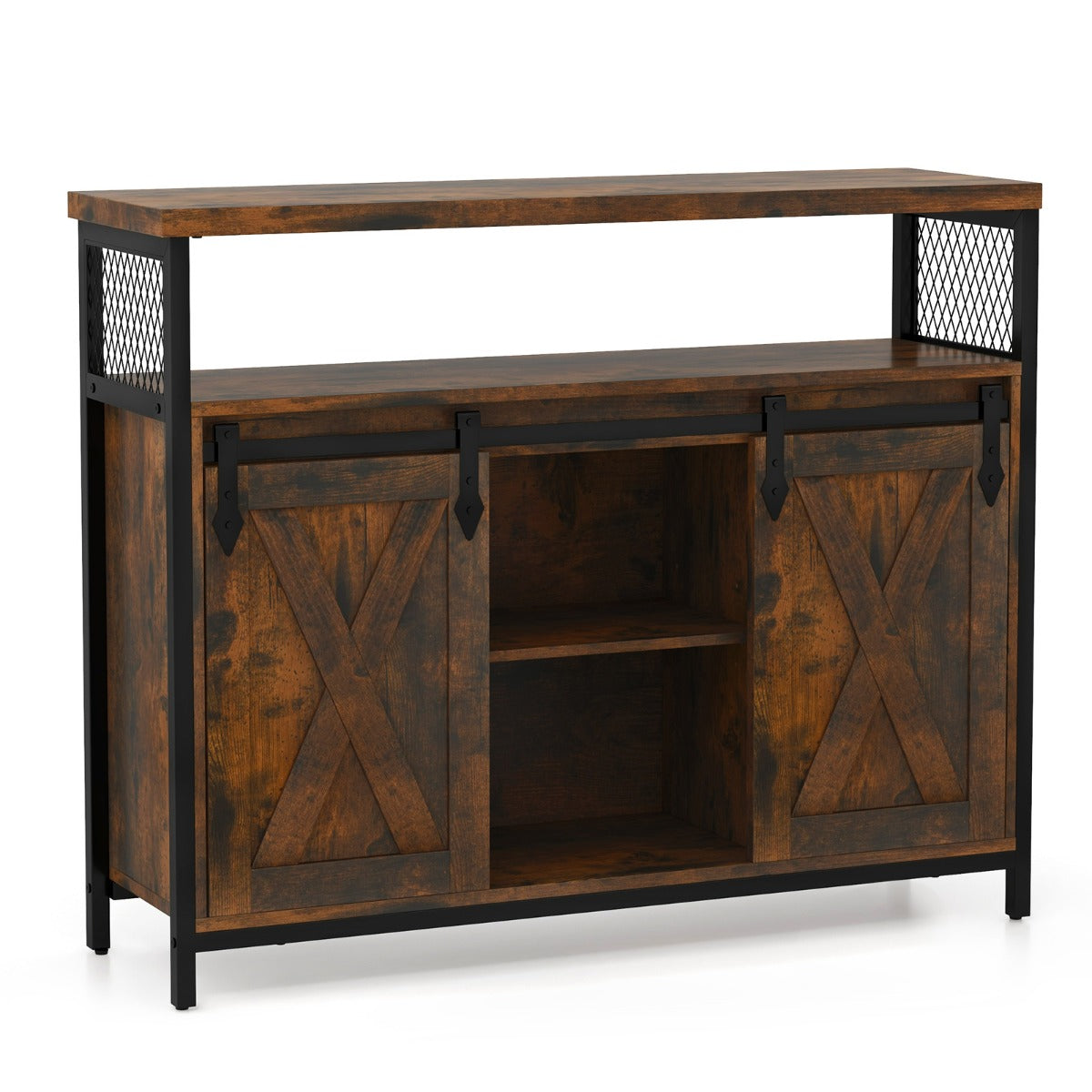 Livsk costway dressoir keukenkast met 2 schuifdeuren en 3 traps verstelbare planken en open vakken houten commode voor eetkamer woonkamer hal 1 1