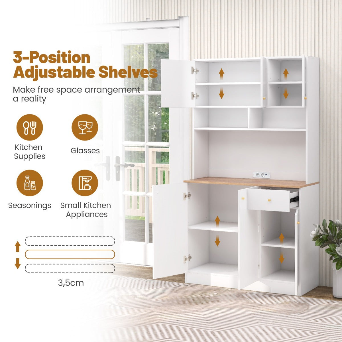 LIVSK Moderne Buffetkast - 3 Verstelbare Planken - Stopcontacten en USB-poorten - Anti-kantelbescherming - 100 x 40 x 181 cm - Wit