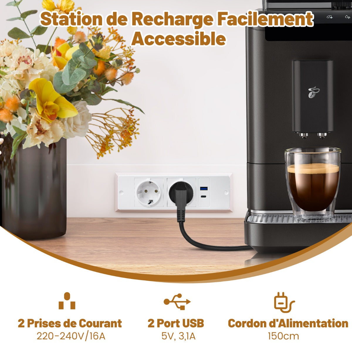 LIVSK Moderne Buffetkast - 3 Verstelbare Planken - Stopcontacten en USB-poorten - Anti-kantelbescherming - 100 x 40 x 181 cm - Wit