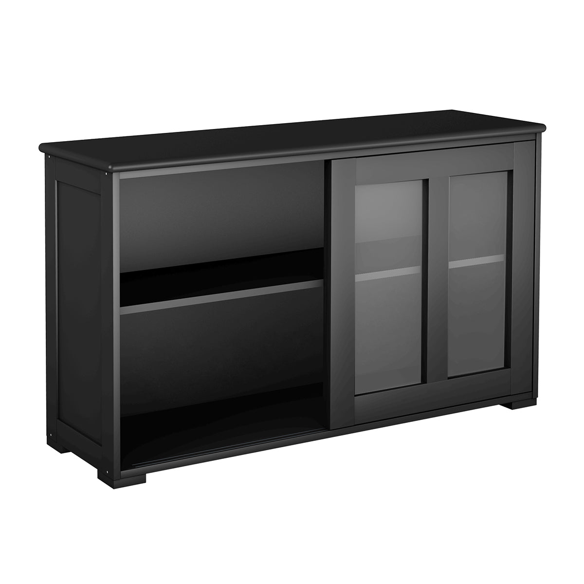 LIVSK Dressoir Opbergkast - Hoogwaardig MDF - Verstelbare Plank - Glazen Deur - Stabiele Poten - 106,5 x 33 x 62,5 cm - Zwart