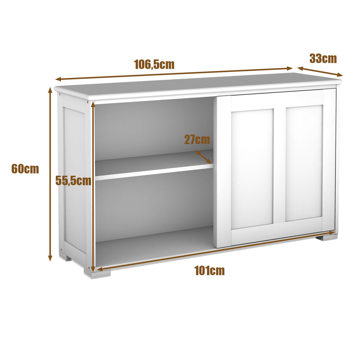 LIVSK Multifunctioneel Dressoir met Schuifdeuren - Ruime Plank - Verstelbare Hoogte - Veilig met Afgeronde Randen - Wit