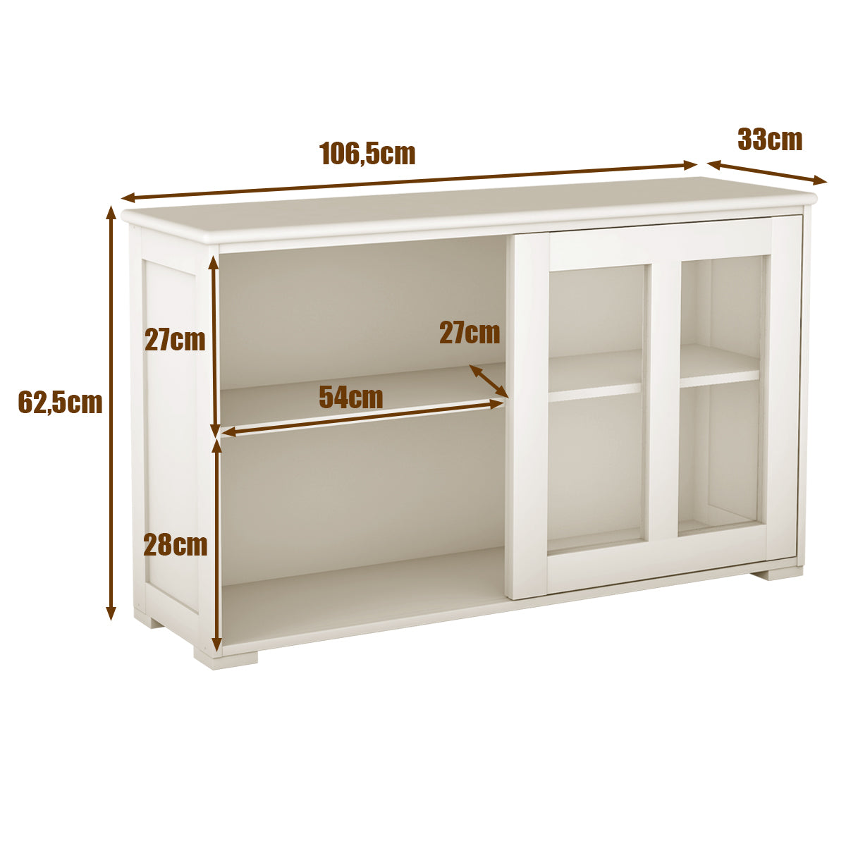 LIVSK Dressoir met Verstelbare Plank - Gehard Glas - Ruime Opbergruimte - Eenvoudig te Monteren - 106,5 x 33 x 62,5 cm - Crèmewit