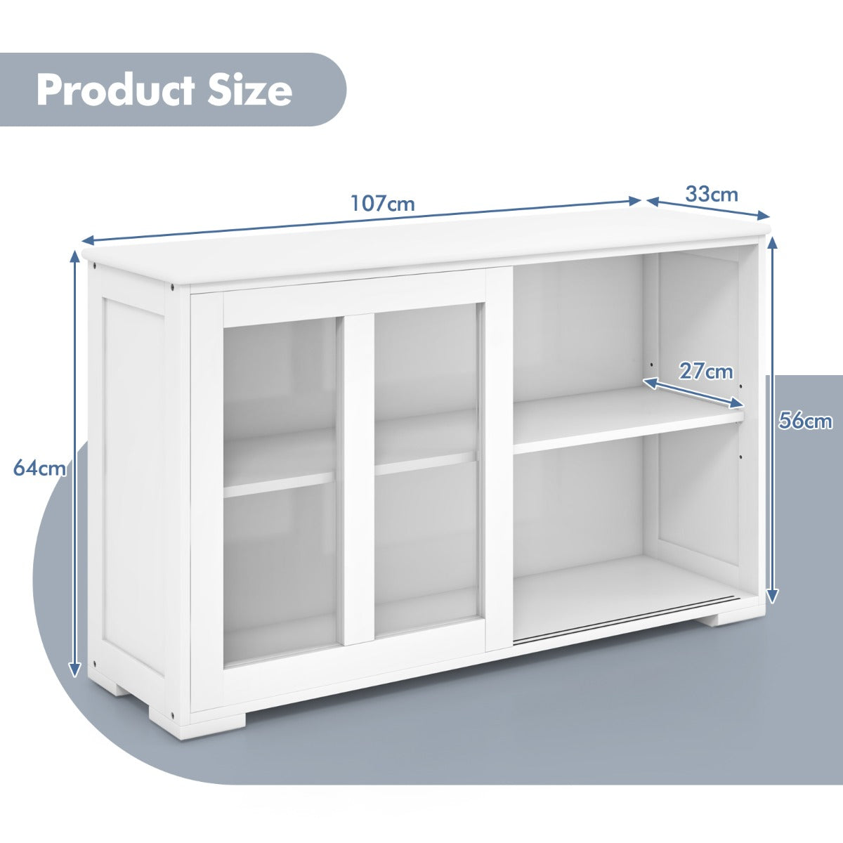 LIVSK Keukenopbergdressoir - Verstelbare Plank - Transparante Glazen Deuren - Duurzaam MDF - Elegant Design - 107 x 33 x 64 cm -