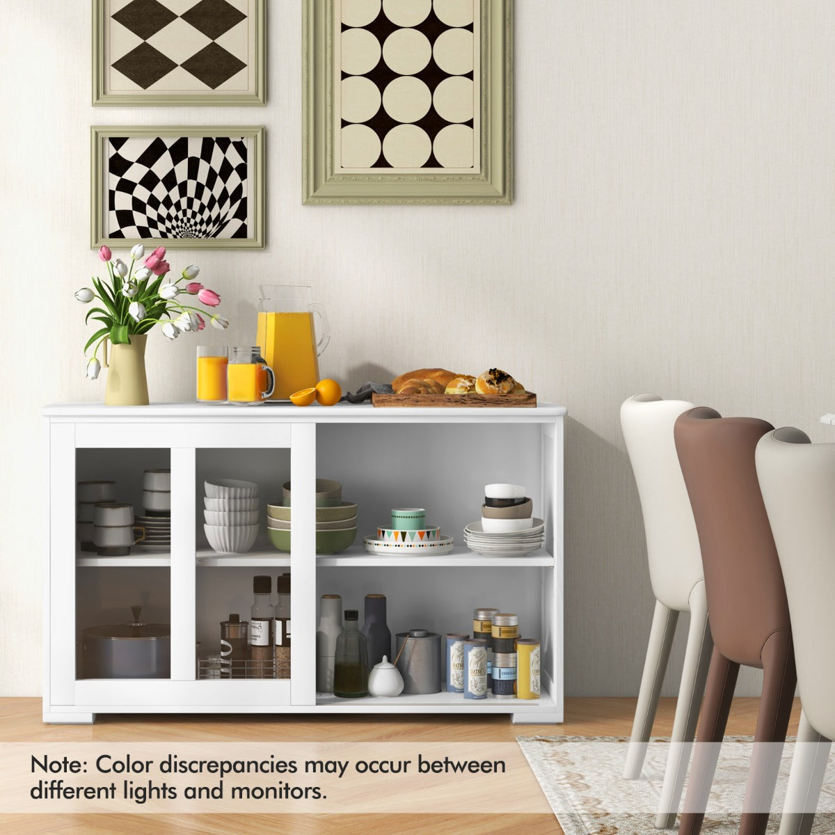 LIVSK Keukenopbergdressoir - Verstelbare Plank - Transparante Glazen Deuren - Duurzaam MDF - Elegant Design - 107 x 33 x 64 cm -