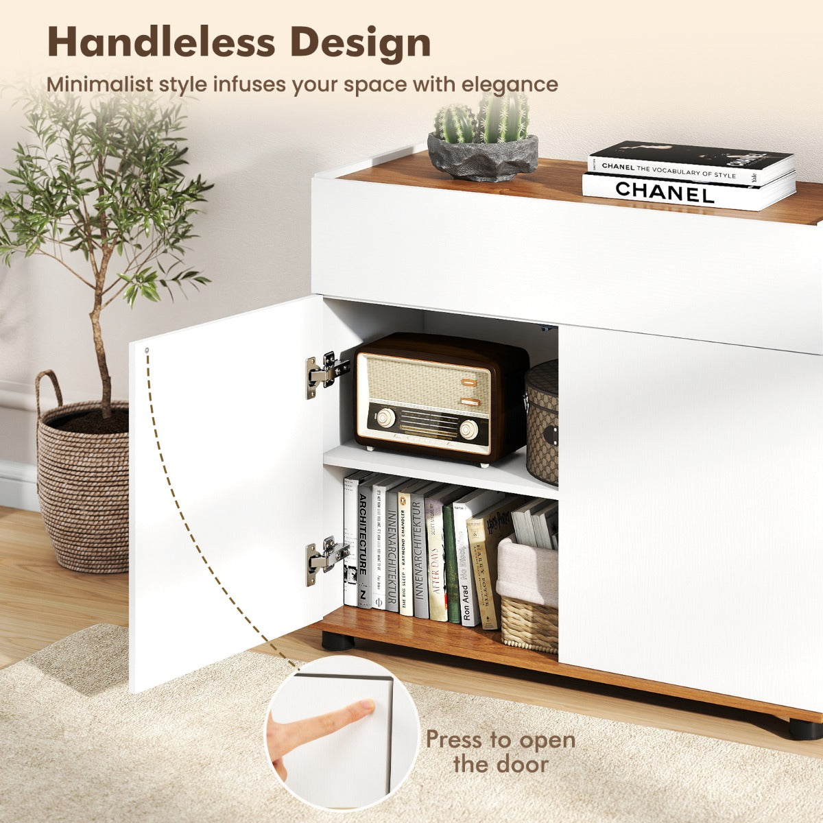 Livsk costway dressoir met opbergruimte houten koffietafel met een lade en twee deuren wit 4