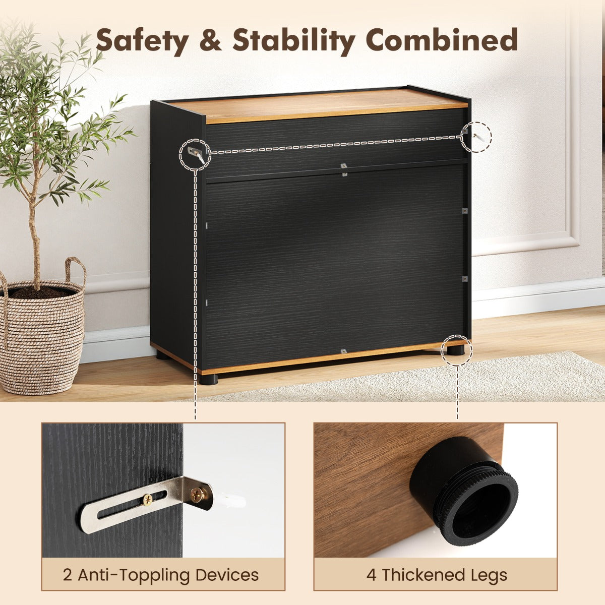 Livsk costway dressoir met opbergruimte houten koffietafel met een lade en twee deuren zwart 3