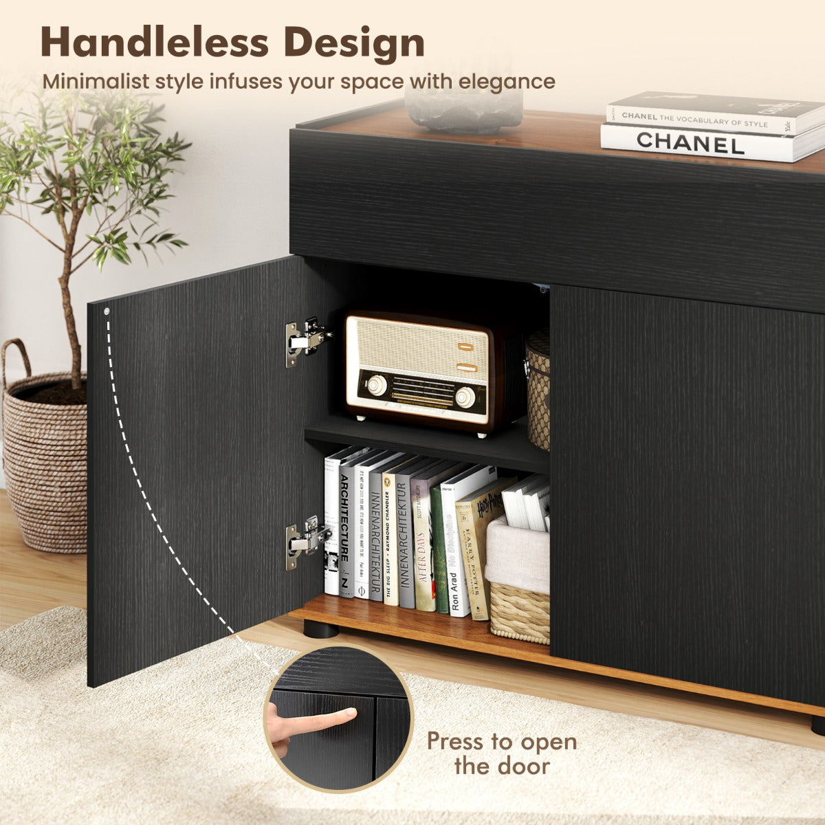 Livsk costway dressoir met opbergruimte houten koffietafel met een lade en twee deuren zwart 5