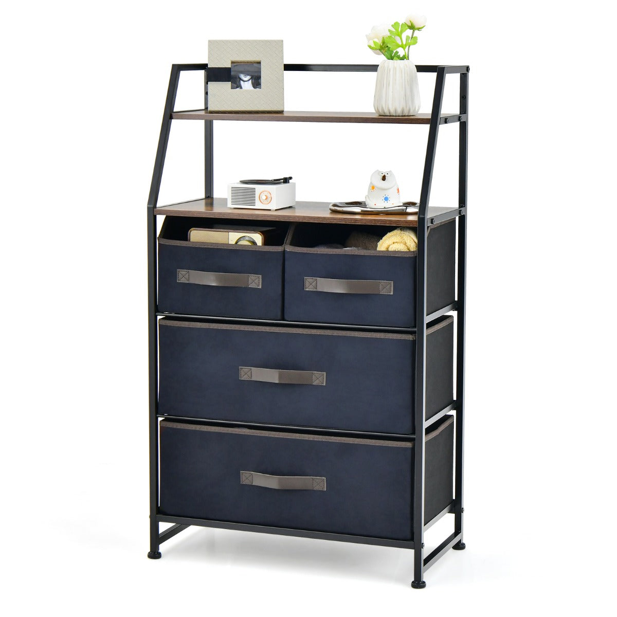 LIVSK Commode met Laden - Ruim Werkblad - Uitneembare Laden - Robuust Metaal - Kantelbeveiliging - 58 x 29 x 100 cm - Zwart +