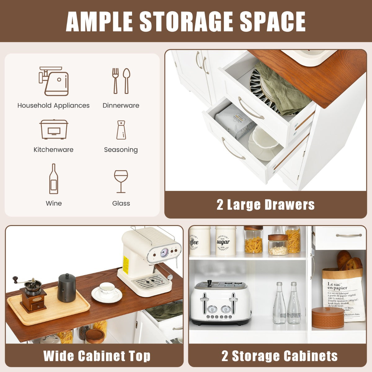 LIVSK Buffetkast - 2 Lades, 2 Kasten, Verstelbare Plank - Robuust MDF - Eenvoudig Onderhoud - 100 x 40 x 78 cm - Wit