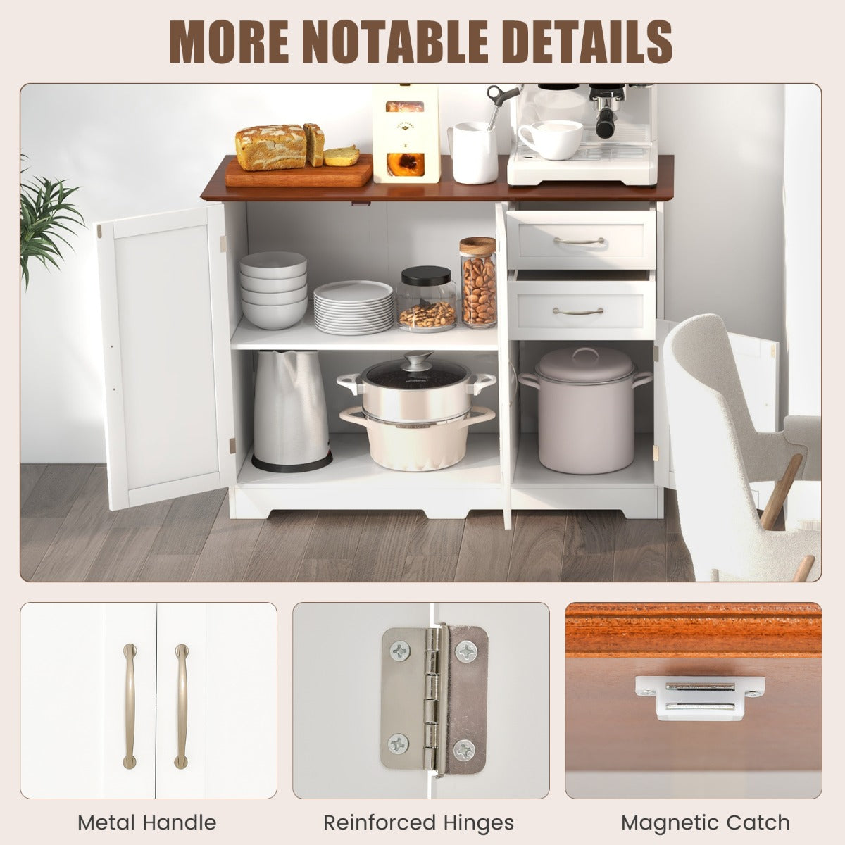 LIVSK Buffetkast - 2 Lades, 2 Kasten, Verstelbare Plank - Robuust MDF - Eenvoudig Onderhoud - 100 x 40 x 78 cm - Wit