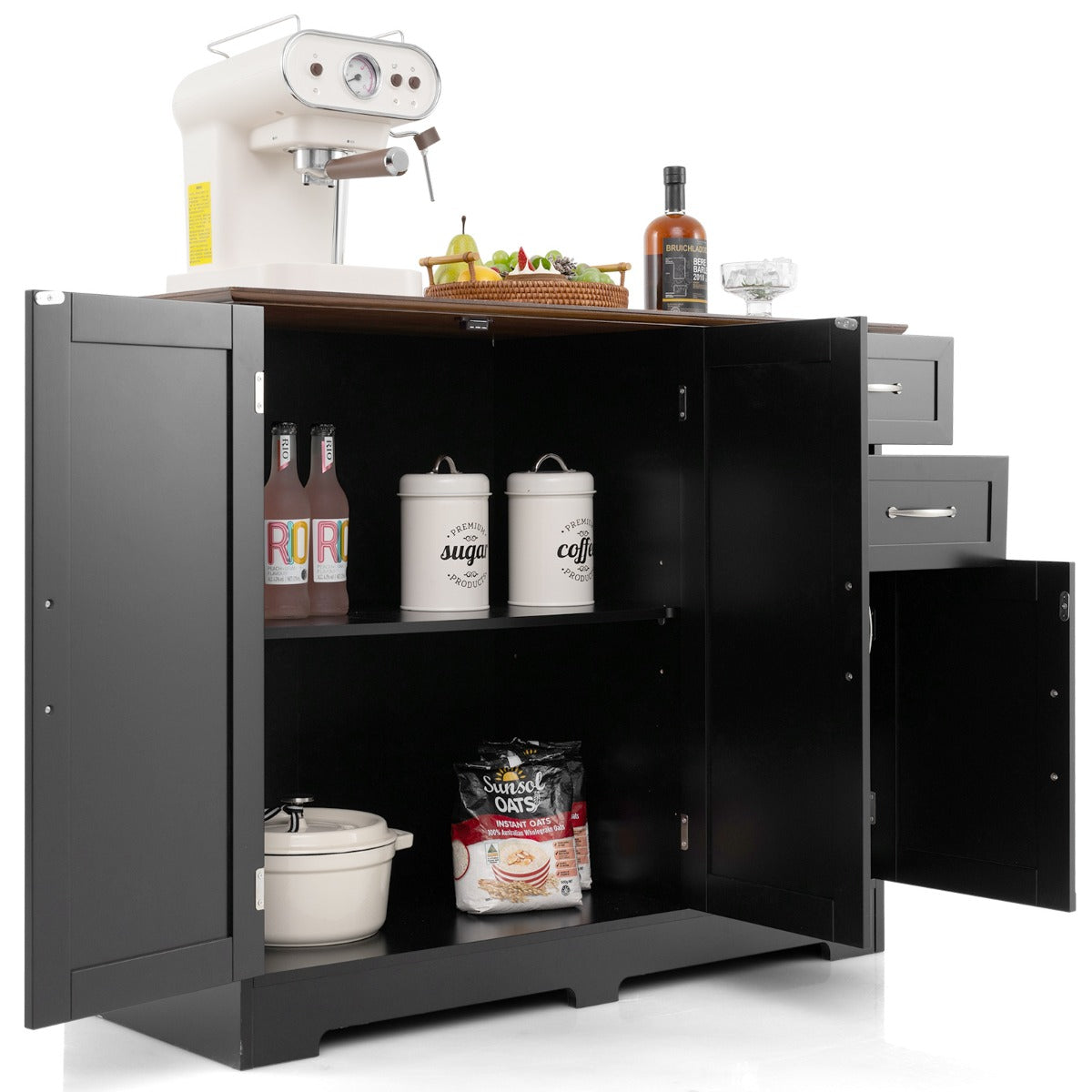 LIVSK Buffetkast met 2 Lades en 2 Kasten - Verstelbare Plank - Modern Design van MDF - Eenvoudig Schoon te Maken - Zwart