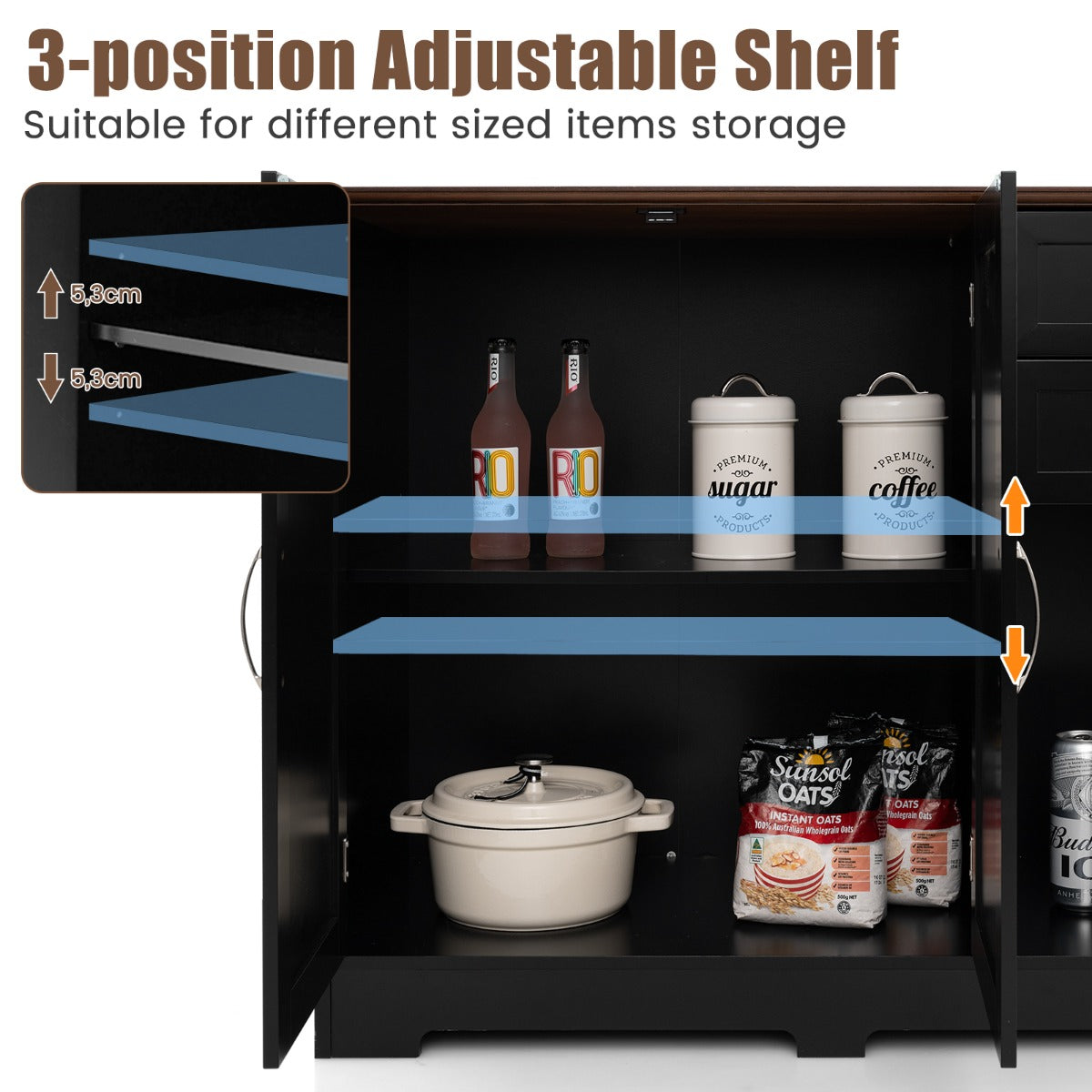 LIVSK Buffetkast met 2 Lades en 2 Kasten - Verstelbare Plank - Modern Design van MDF - Eenvoudig Schoon te Maken - Zwart