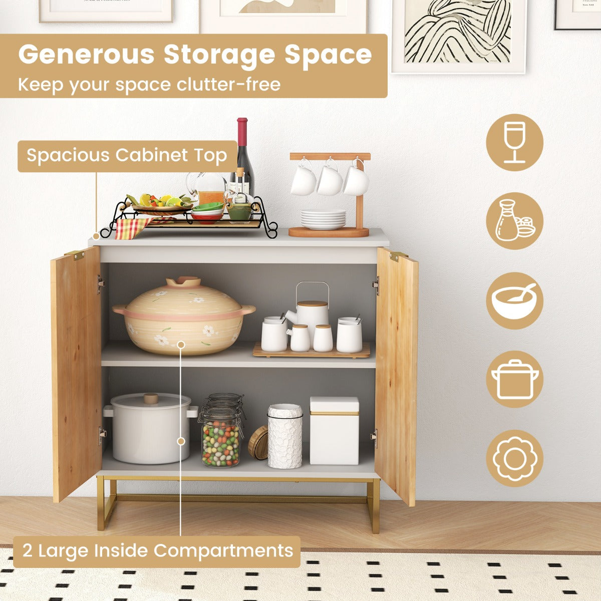 LIVSK Dressoir Opbergkast - Ruim Bovenblad - 2 Compartimenten - Dennenhout - Stabiele Constructie - 80 x 40 x 80 cm - Wit/Zwart