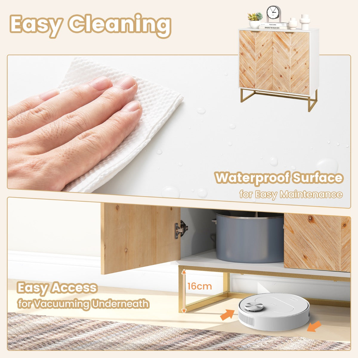 LIVSK Dressoir Opbergkast - Ruim Bovenblad - 2 Compartimenten - Dennenhout - Stabiele Constructie - 80 x 40 x 80 cm - Wit/Zwart