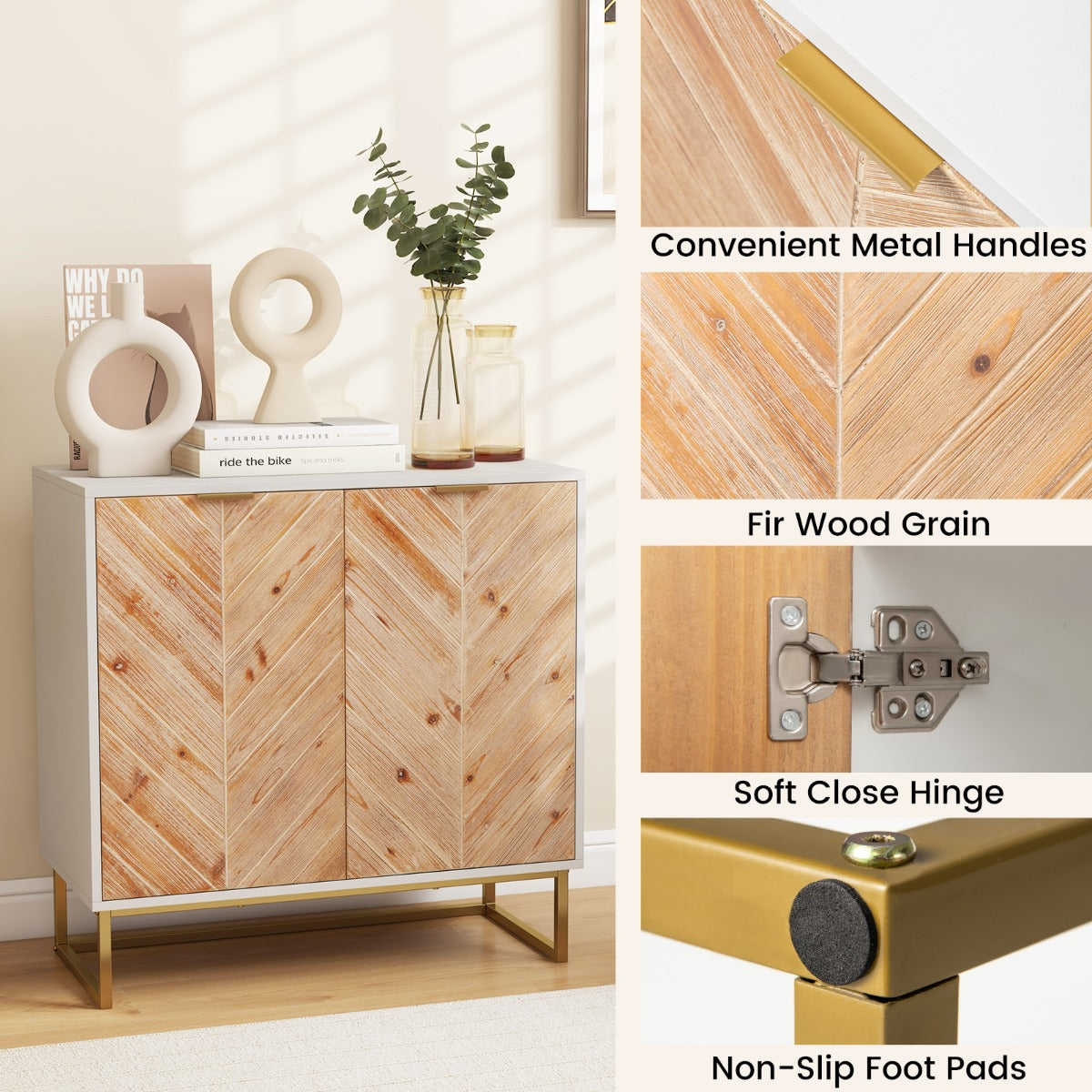 LIVSK Dressoir Opbergkast - Ruim Bovenblad - 2 Compartimenten - Dennenhout - Stabiele Constructie - 80 x 40 x 80 cm - Wit/Zwart