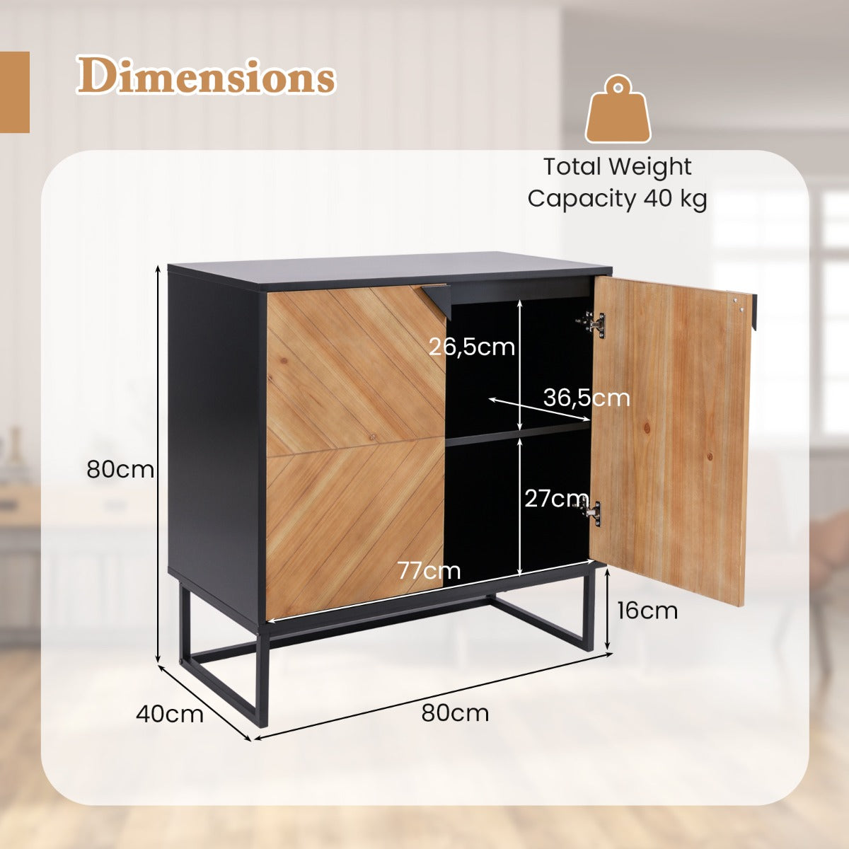 LIVSK Modern Dressoir - Ruim Bovenblad - 2 Grote Compartimenten - Nerf Dennenhout - Duurzaam - 80 x 40 x 80 cm - Wit