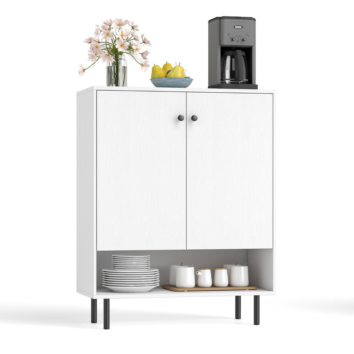 LIVSK Keukenbuffetkast - Ruim Werkblad - Verstelbare Plank - Robuuste Constructie - Tot 110 kg - 75 x 35 x 95 cm - Wit