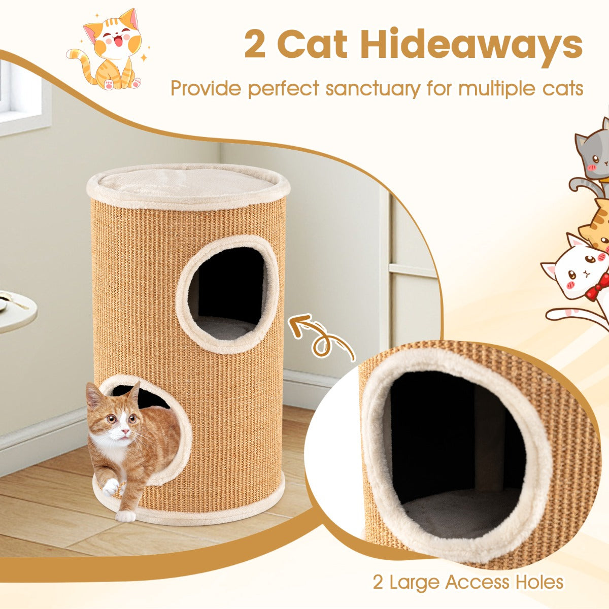 Livsk costway drie verdiepingen tellend kattenhuis met een ruim uitkijkplatform op het dak en een kattenmand 6