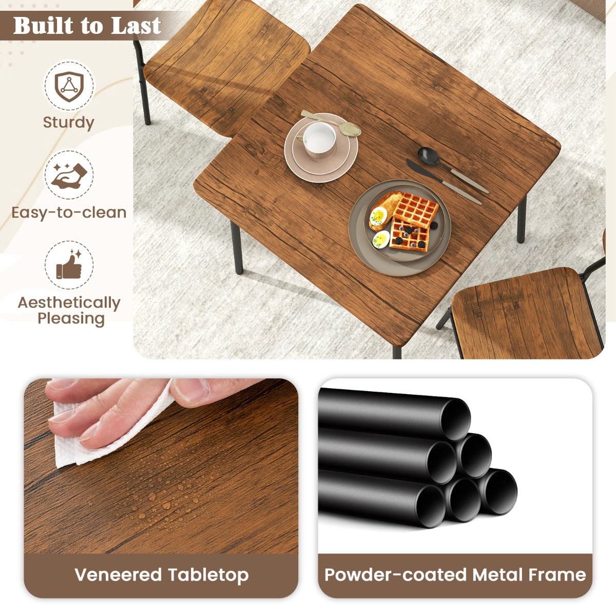 Livsk costway driedelige eetset bestaande uit een vierkante keukentafel met stoelen met opbergruimte voorzien van een metalen frame voor een ruimtebesparend meubelensemble 3
