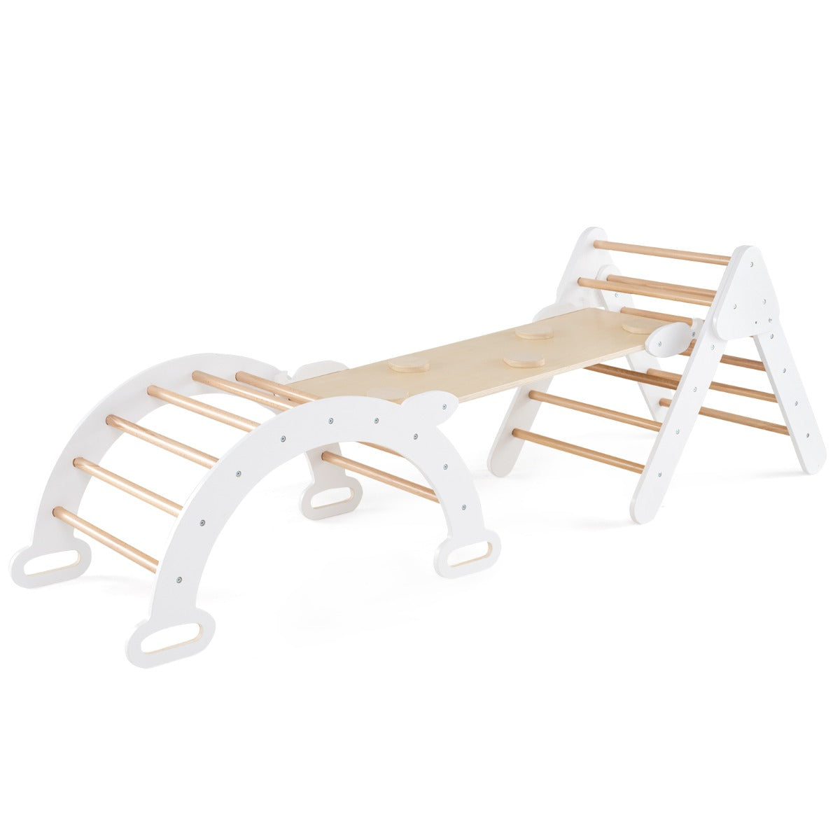 LIVSK Houten Klimdriehoekset - Inclusief Klimboog en Hellingbaan - Duurzaam Beukenhout - Veilig en Veelzijdig - Naturel + Wit