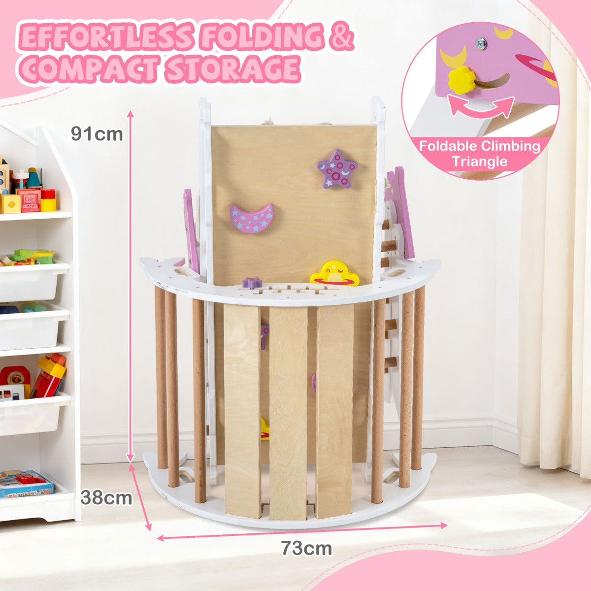 Livsk costway driehoekige set 4 in 1 opvouwbaar klimspeelgoed montessori houten klimset wit